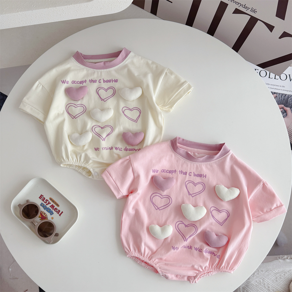 Solid-Color 3D Heart-Print Tri - Baby Clothing Korea review and price